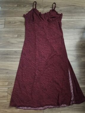 🔥3/$24. Burgundy Strap Slip Dress with Subtle Zebra Texture